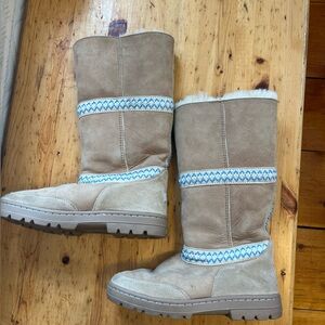 UGG Brown Winter Boots with Blue Accents